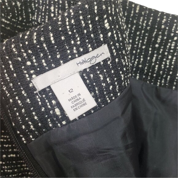 HALOGEN Womens Skirt SZ 12 Black Tweed Lined Pleated Black Cream A-Line Short‎ - Picture 5 of 8